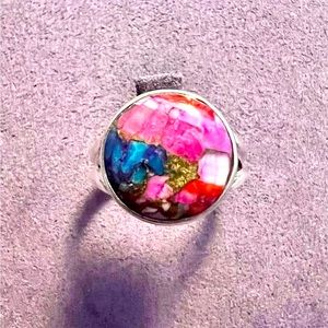 Kingman Pink Dahlia Turquoise Sterling Silver Ring